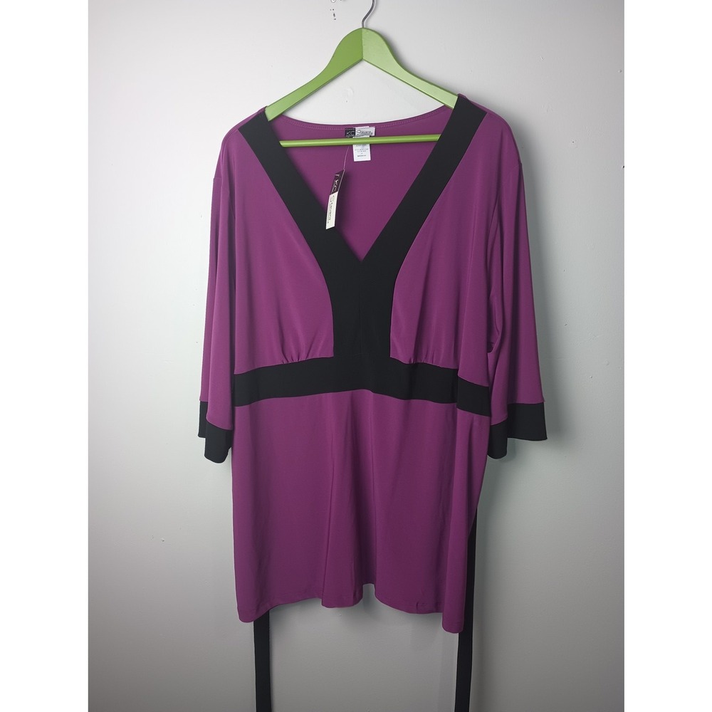 Women's Y2K KC Steven's Baby Doll Wrap Top Purple Black NWT Size 3X